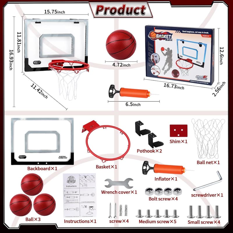 Indoor Mini Basketball Hoop - Over Door Kids' Basketball Goal