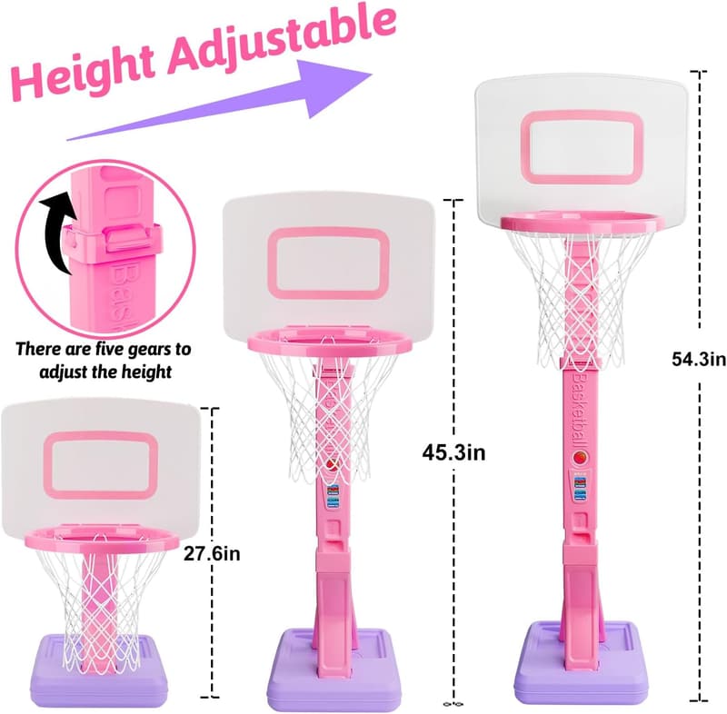 Adjustable Pink Basketball Hoop for Toddlers (1-8 Years) - Birthday Gift