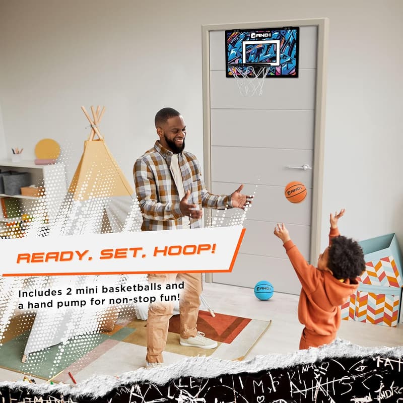 Over-the-Door Mini Basketball Hoop - Shatterproof Backboard & Pump