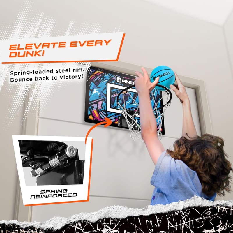 Over-the-Door Mini Basketball Hoop - Shatterproof Backboard & Pump