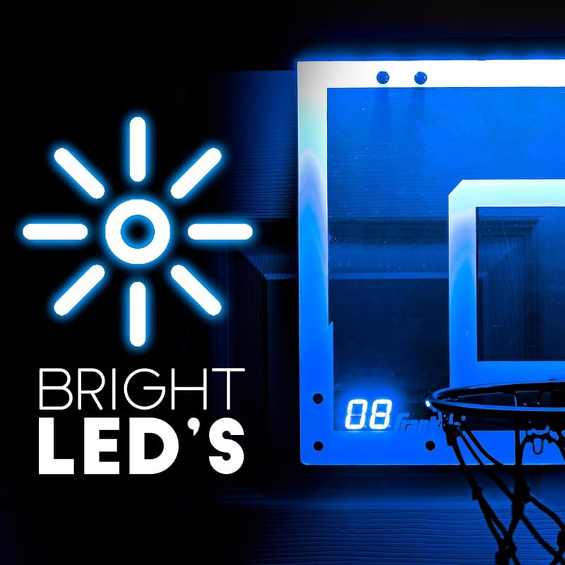Indoor LED Basketball Hoop with Light-Up Backboard - Includes Ball & Pump