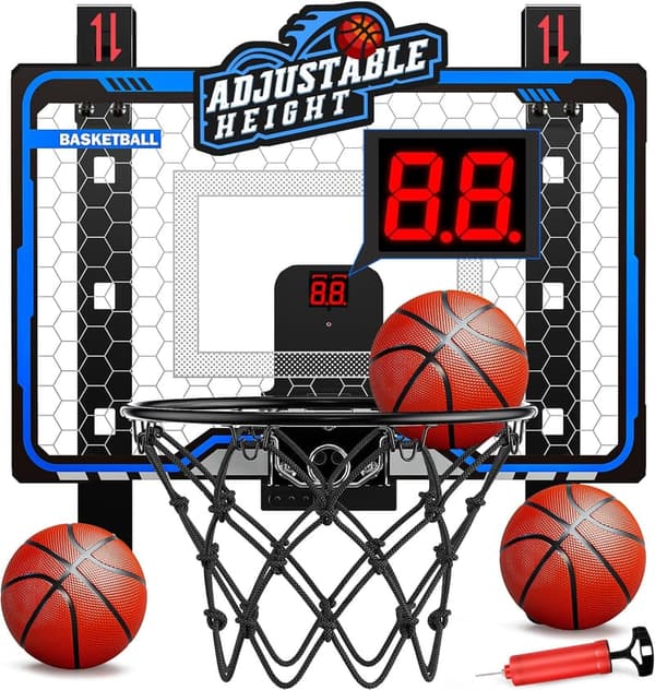 Adjustable Indoor Basketball Hoop with Scoreboard for Kids