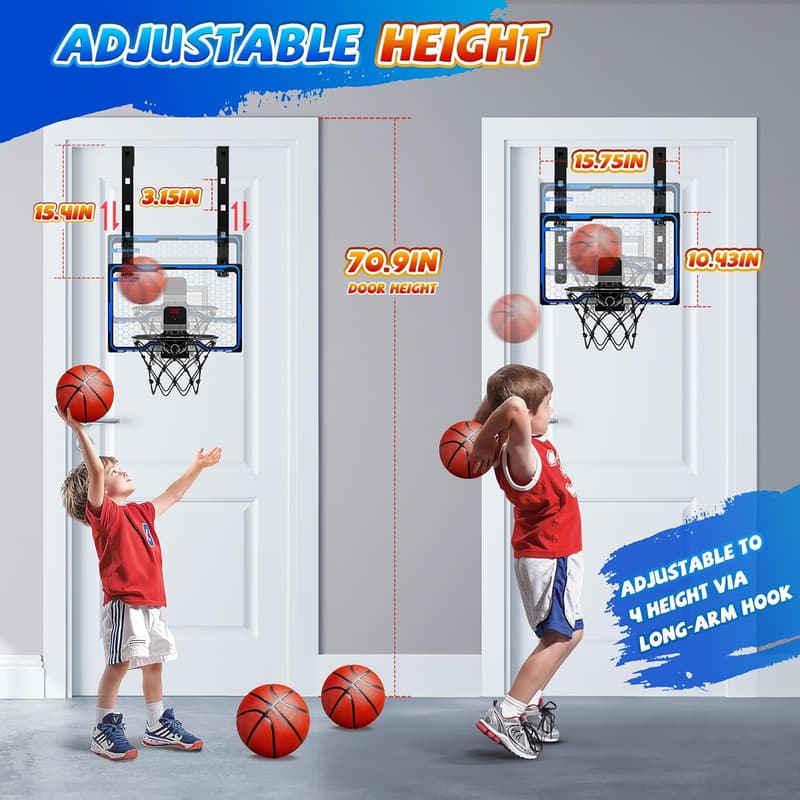 Adjustable Indoor Basketball Hoop with Scoreboard for Kids