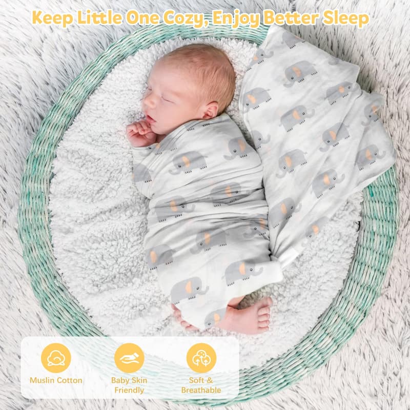Newborn Baby Gift Set - Essentials Basket with Swaddle, Onesies, Rattle