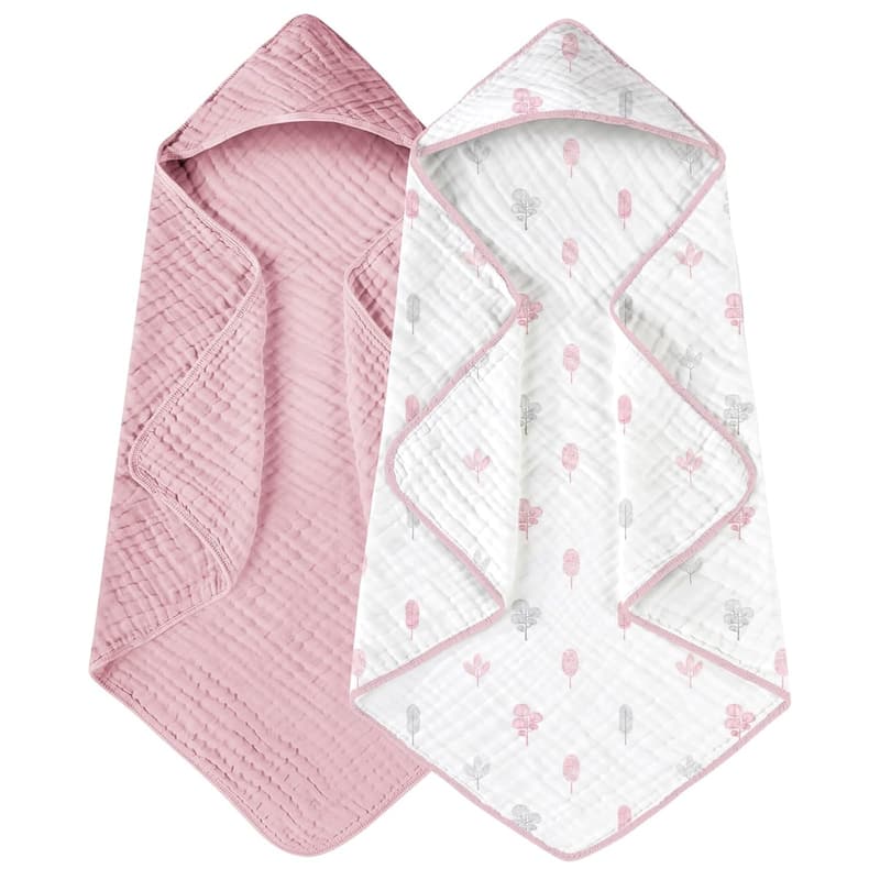 Hooded Baby Towels - 100% Muslin Cotton, 2-Pack, Soft & Absorbent