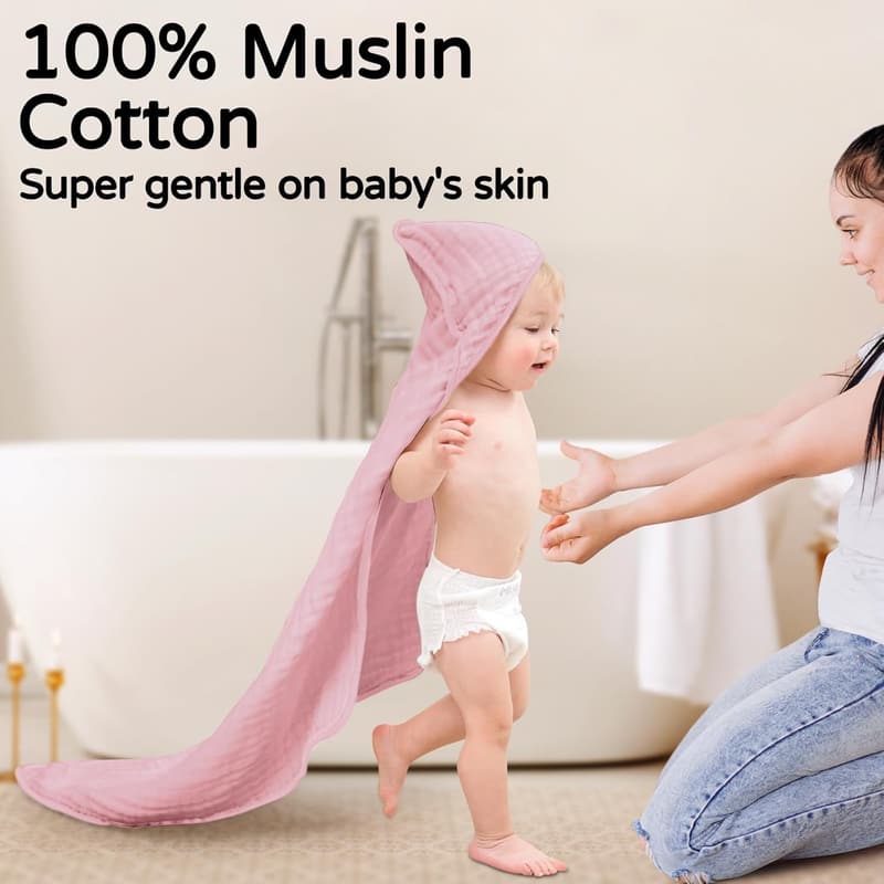 Hooded Baby Towels - 100% Muslin Cotton, 2-Pack, Soft & Absorbent