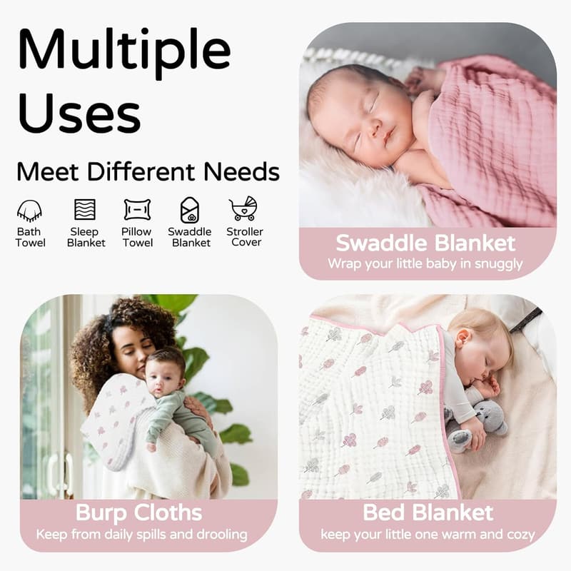 Hooded Baby Towels - 100% Muslin Cotton, 2-Pack, Soft & Absorbent