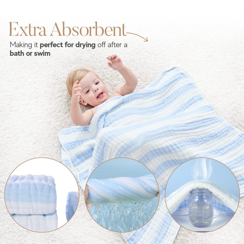Premium 6-Layer Muslin Hooded Baby Towel 4-Pack