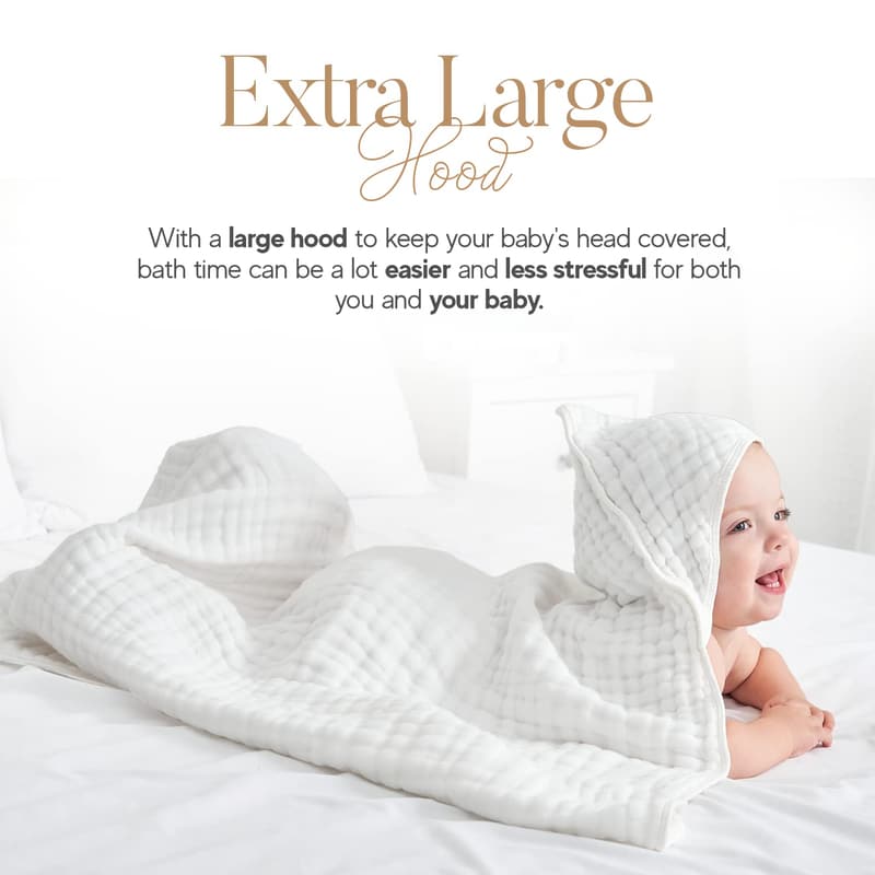Premium 6-Layer Muslin Hooded Baby Towel 4-Pack