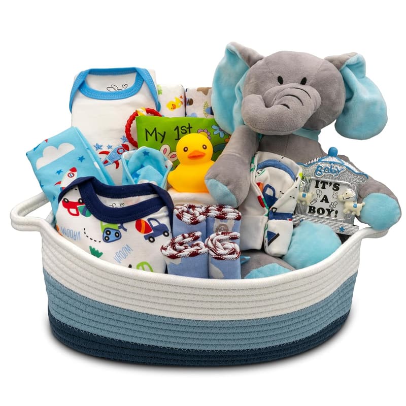 Newborn Baby Boy Gift Basket with Essentials for Expecting Moms