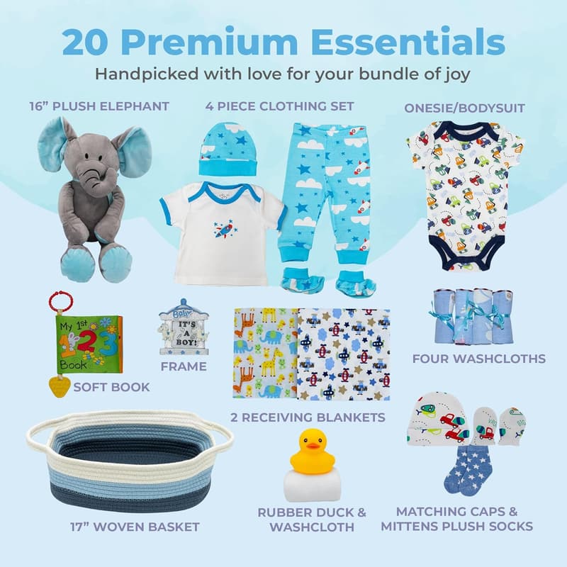 Newborn Baby Boy Gift Basket with Essentials for Expecting Moms