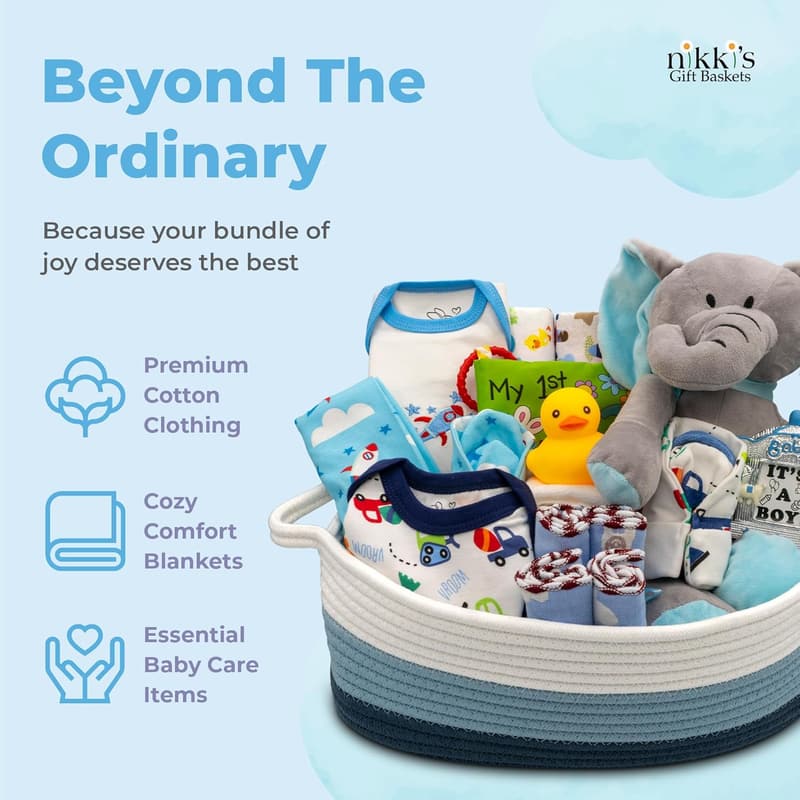 Newborn Baby Boy Gift Basket with Essentials for Expecting Moms