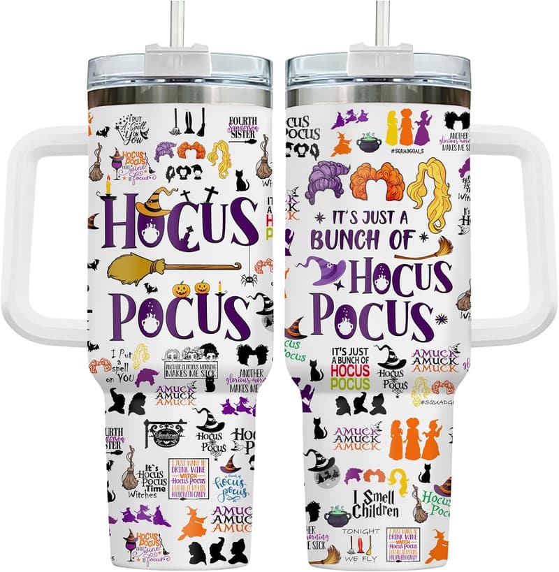 Hocus Pocus 40 oz Stainless Steel Tumbler with Handle & Straw
