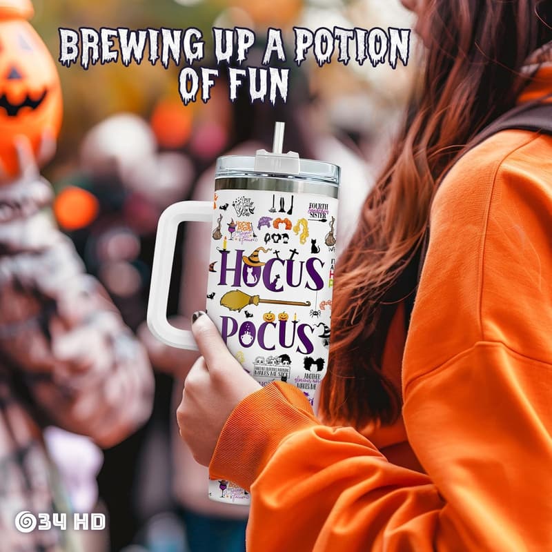 Hocus Pocus 40 oz Stainless Steel Tumbler with Handle & Straw