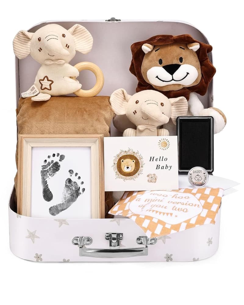 Neutral Baby Gift Set - Basket with Blanket, Milestone Cards & More