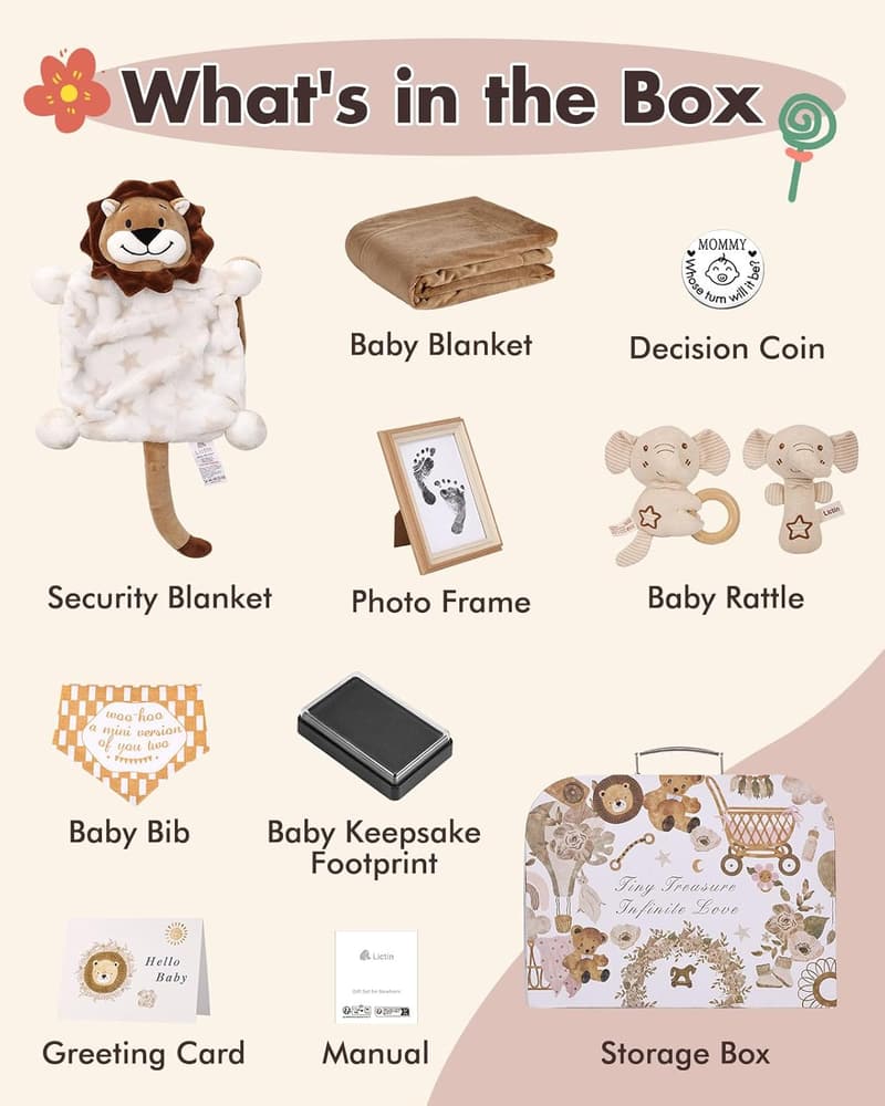 Neutral Baby Gift Set - Basket with Blanket, Milestone Cards & More