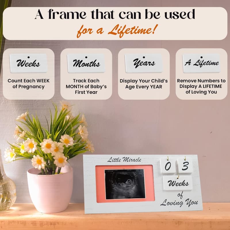 Milestone Tracker Sonogram Frame – Wooden Keepsake for New Moms