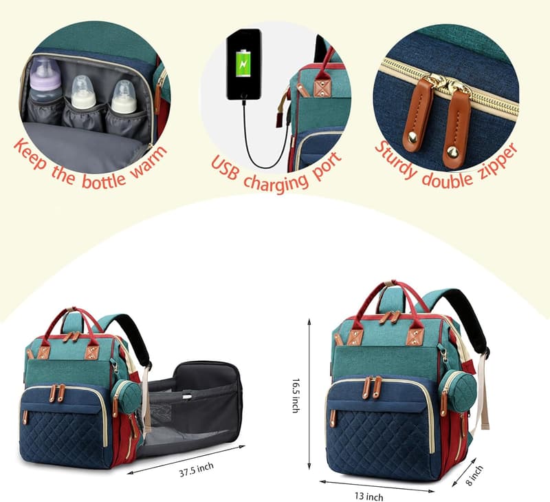 3-in-1 Waterproof Baby Diaper Backpack with Changing Pad