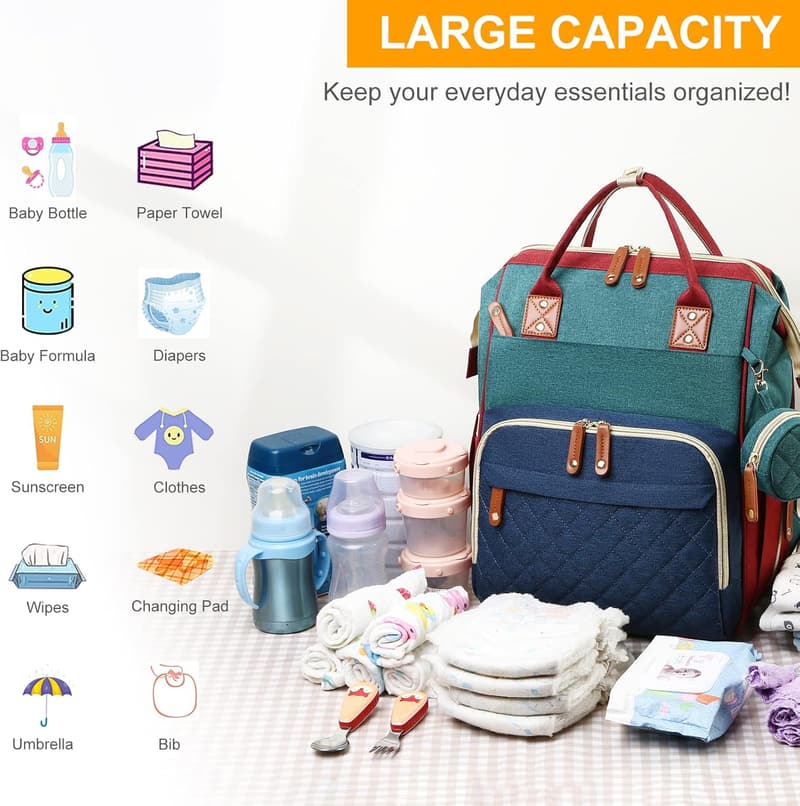 3-in-1 Waterproof Baby Diaper Backpack with Changing Pad