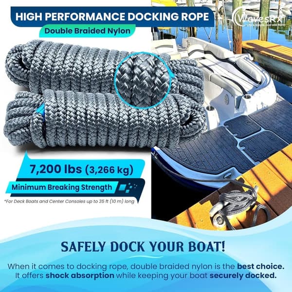 Double Braided Marine Rope Dock Lines for Boats - UV & Saltwater Resistant