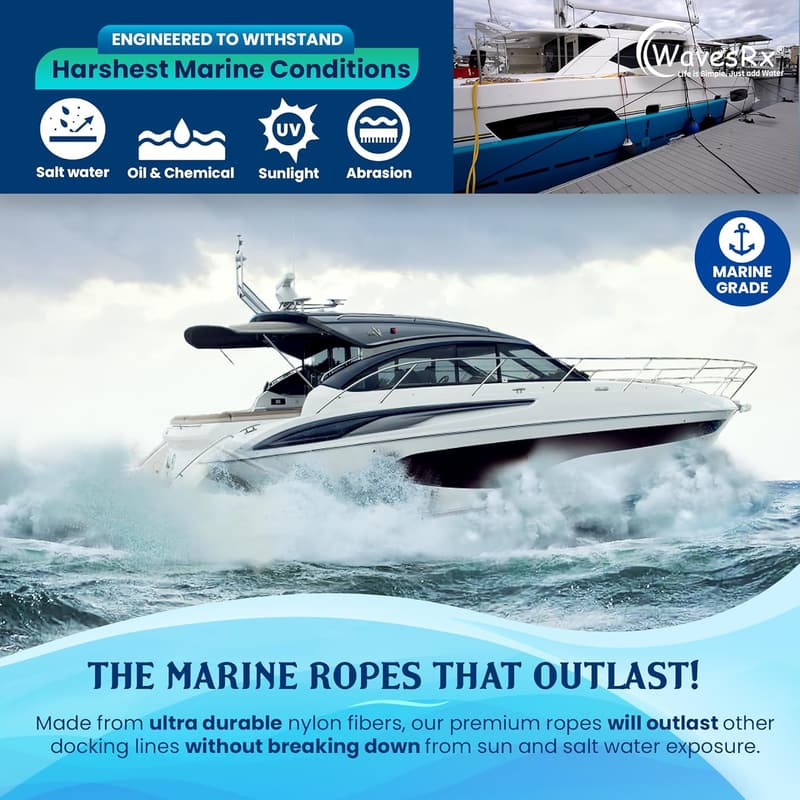 Double Braided Marine Rope Dock Lines for Boats - UV & Saltwater Resistant