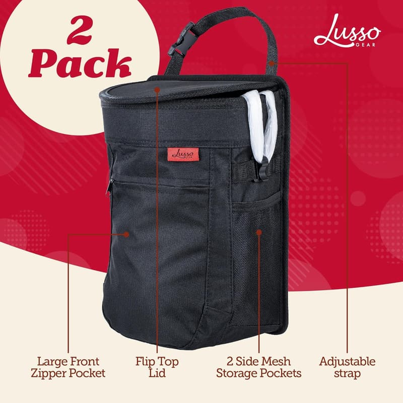 Car Trash Can (2.5 Gal, 2 Pack) - Waterproof & Leak-Proof