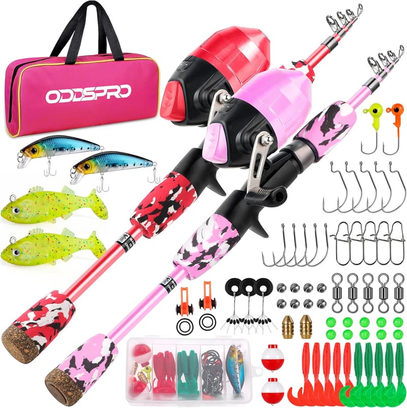 Portable Pink Fishing Rod and Reel Combo Kit for Kids