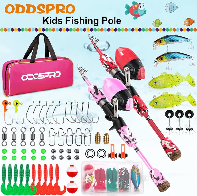 Portable Pink Fishing Rod and Reel Combo Kit for Kids