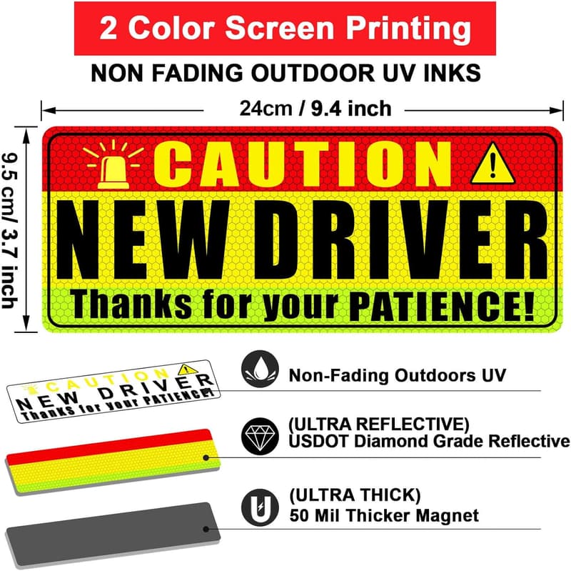 Funny Student Driver Magnet Set – Be Patient Safety Bumper Signs