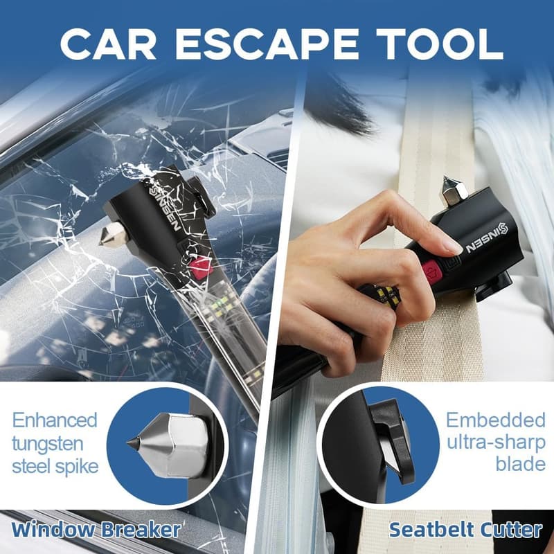 Tactical Emergency Rescue Flashlight with Glass Breaker and Seatbelt Cutter