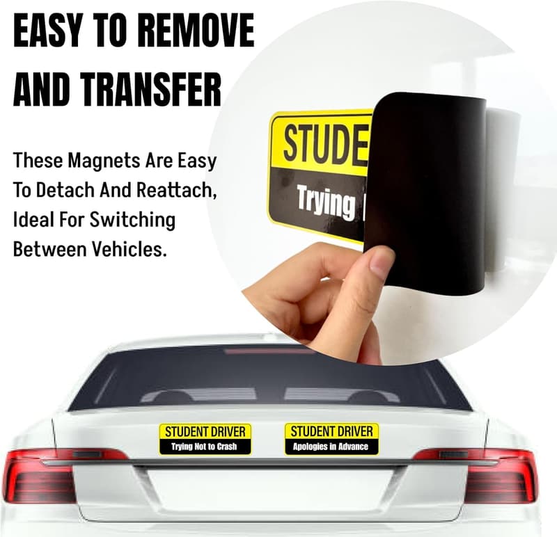 Student Driver Magnet - 2-Pack Reflective Safety Bumper Stickers