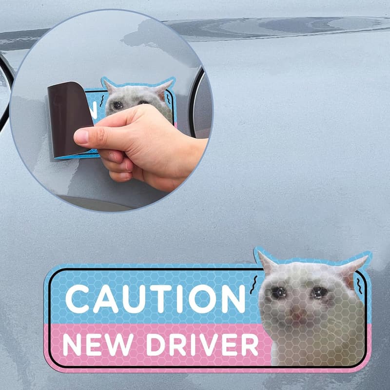 Student Driver Safety Magnet - Reflective Cartoon Cat (4 Pcs)
