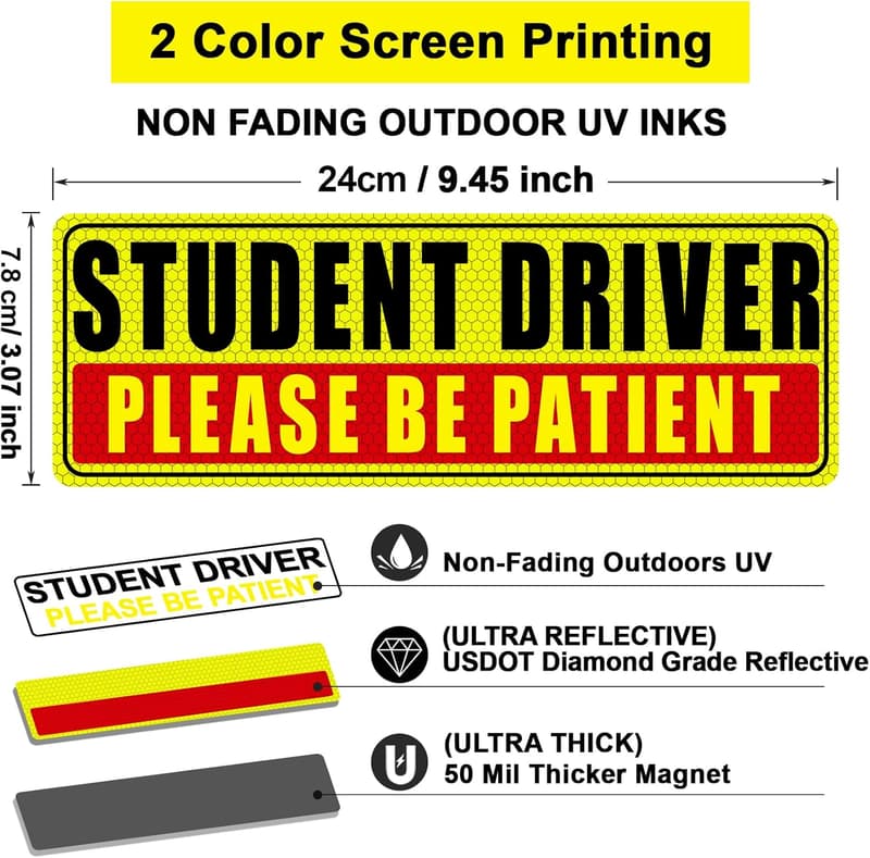 Student Driver Safety Magnet Set - 3 Reusable Reflective Signs