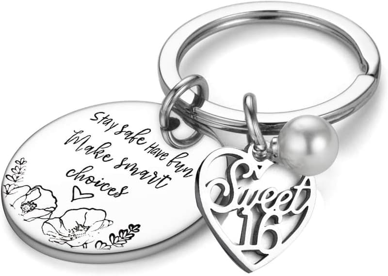Sweet 16 Birthday Keyring for New Drivers - Silver