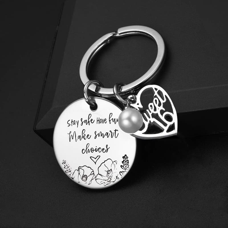 Sweet 16 Birthday Keyring for New Drivers - Silver
