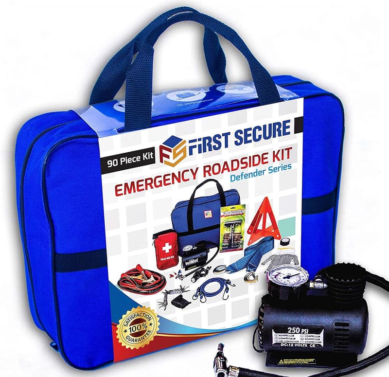 Roadside Safety Kit with Air Compressor and Jumper Cables