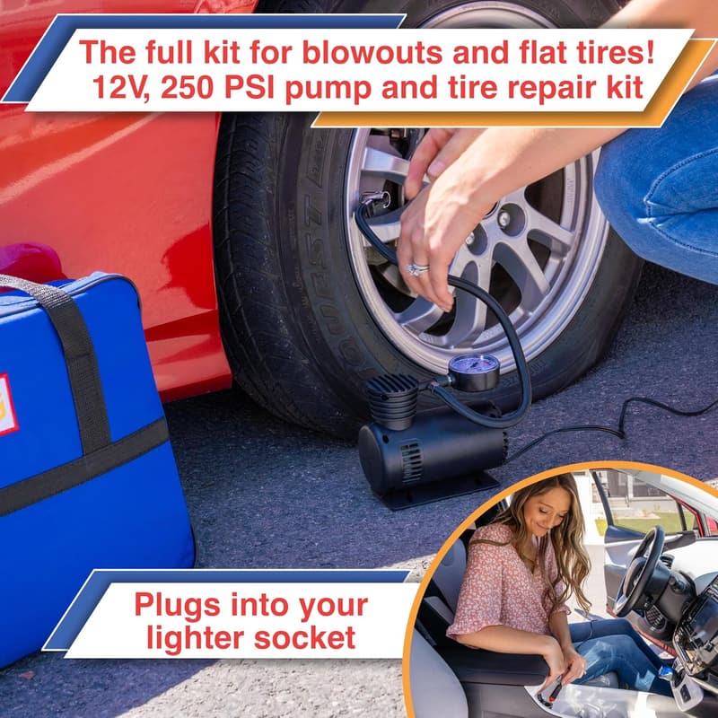 Roadside Safety Kit with Air Compressor and Jumper Cables
