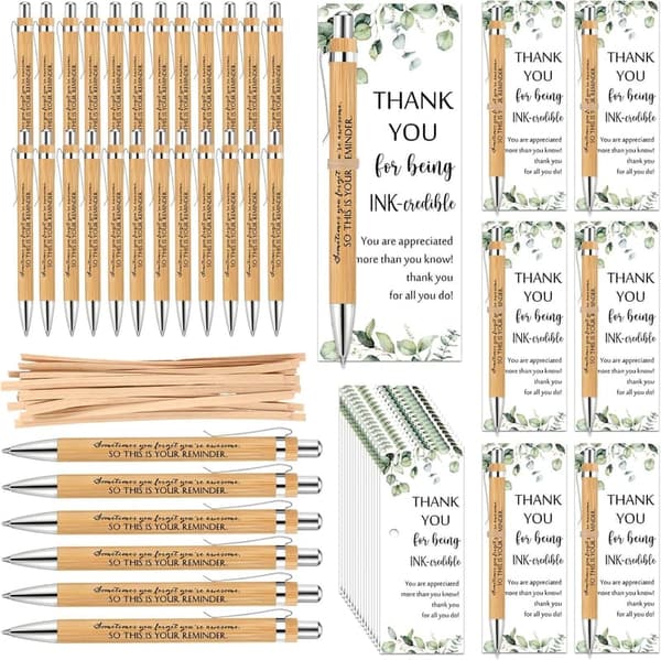 Employee Appreciation Bamboo Pens with Inspirational Cards Set
