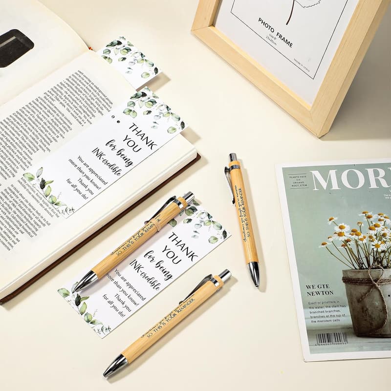 Employee Appreciation Bamboo Pens with Inspirational Cards Set