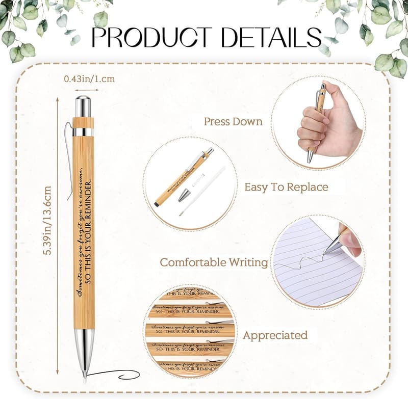 Employee Appreciation Bamboo Pens with Inspirational Cards Set