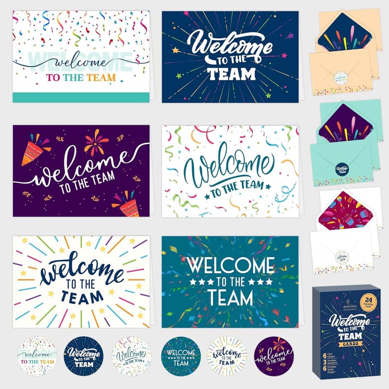 Welcome Cards for New Employees - 24 Pack with Envelopes & Stickers