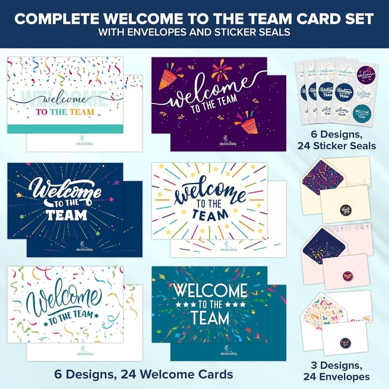 Welcome Cards for New Employees - 24 Pack with Envelopes & Stickers