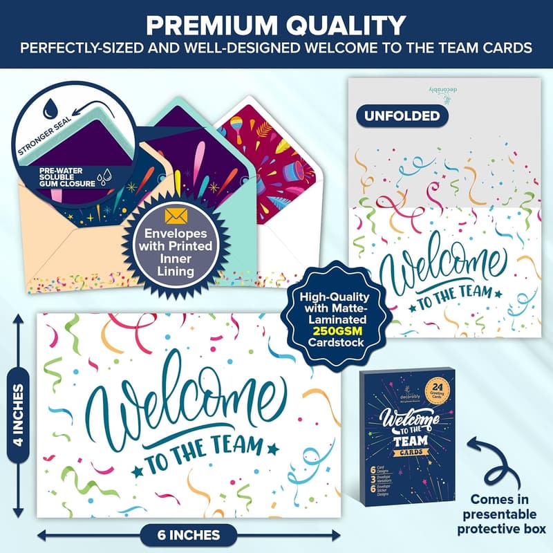 Welcome Cards for New Employees - 24 Pack with Envelopes & Stickers