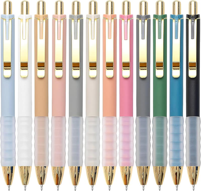 Retractable Ballpoint Pens with Soft Grip - 12 Pack (Gold)