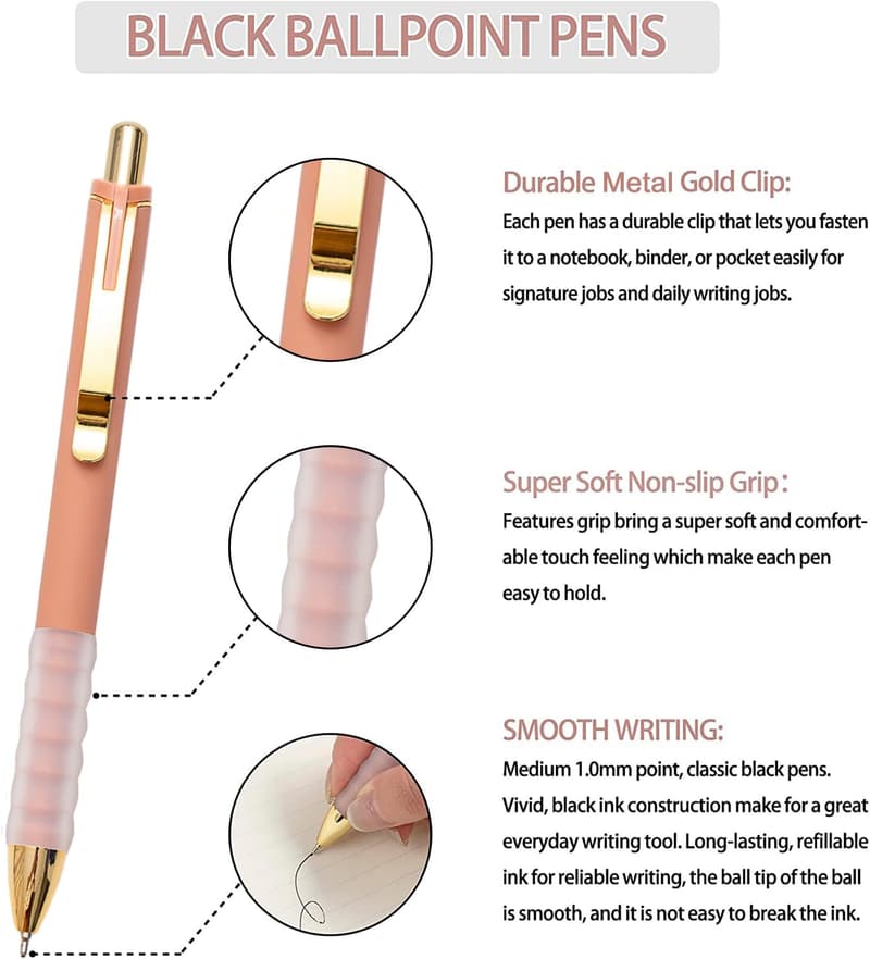 Retractable Ballpoint Pens with Soft Grip - 12 Pack (Gold)