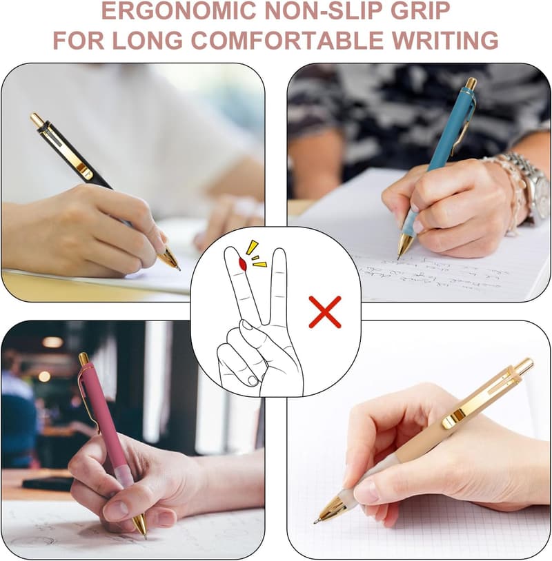 Retractable Ballpoint Pens with Soft Grip - 12 Pack (Gold)