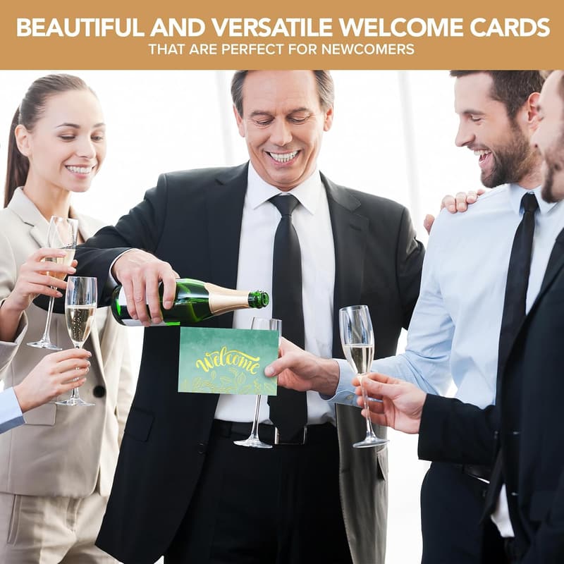 Welcome Cards for New Employees - 24 Pack, Gold-Foiled Designs