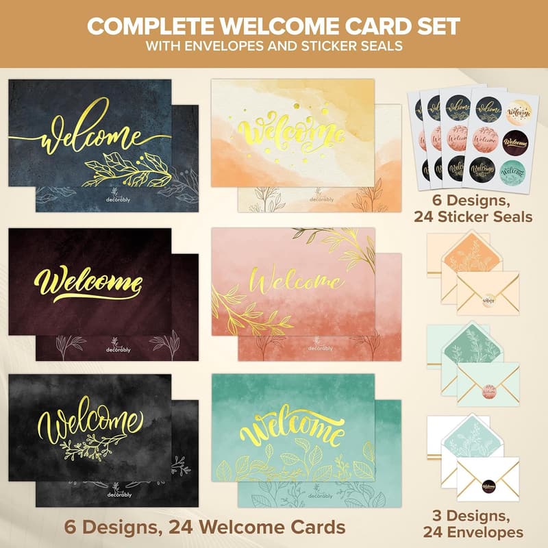 Welcome Cards for New Employees - 24 Pack, Gold-Foiled Designs