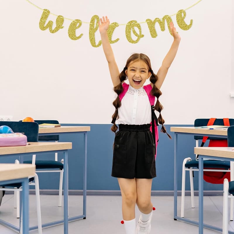 Gold Glitter Welcome Banner - First Day of School Decor