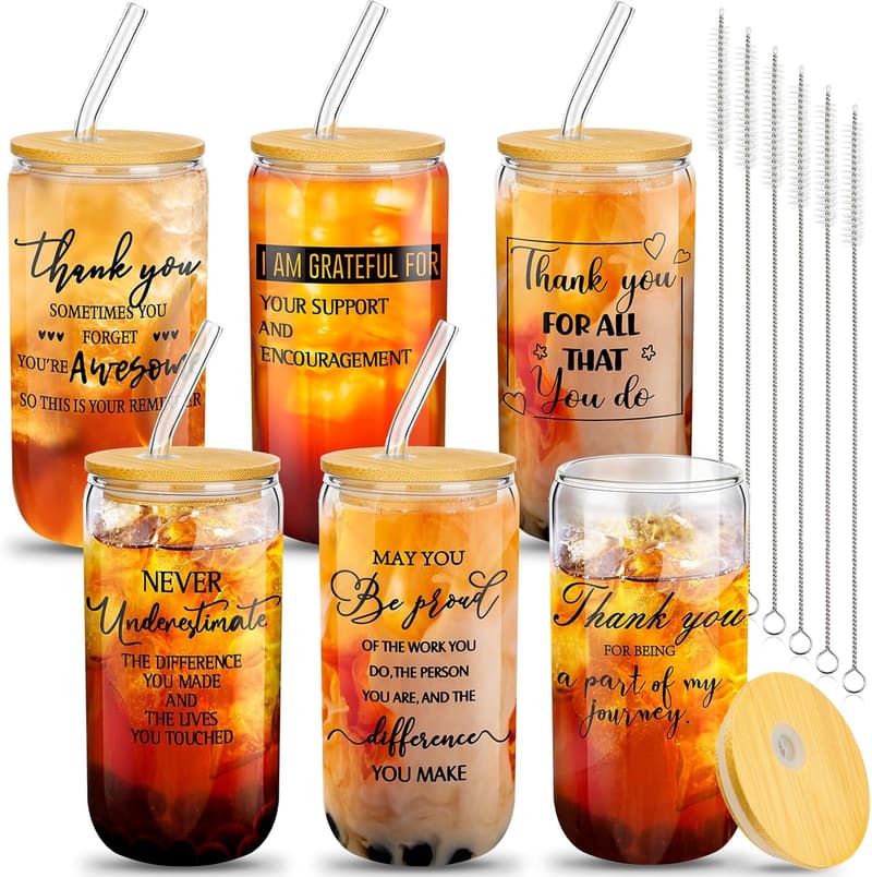 Employee Appreciation Gifts: 16oz Beer Glass Set with Lids & Straws